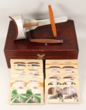 Antique Stereoscope Viewer & Stereo Cards In Wooden Box