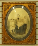 Antique Framed Portrait of Family w/Curved Glass