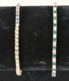 925 Bracelets, I w/Green & CZ Stones & 1 w/Multi Colored Stones