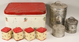Vintage Canisters & 3 Decorative Punched Tin Cans
