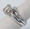 14k White Gold Rings, w/Diamond,  Wedding Set; Sz. 4.25 , 4.7 Grams