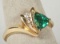 14k Ring w/Diamonds & Emerald Colored Stone, Sz. 7, 3.9 Grams