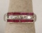 Silver Colored Ring w/ Ruby  & Clear Colored Stones, Sz. 6