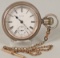 Elgin Silver Colored Pocket Watch w/ Watch Chain - Fob