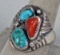 Silver Colored Ring w/Turquoise Colored Stones; Sz. 8.5
