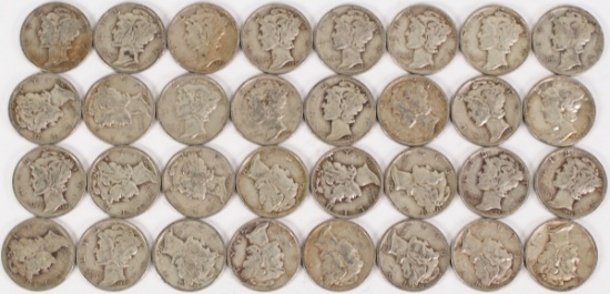 32 +/- Mercury Silver Dimes; various dates/mints