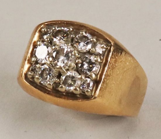 14K Gold men's Ring w/Diamonds, Sz. 10.5, 14 Grams