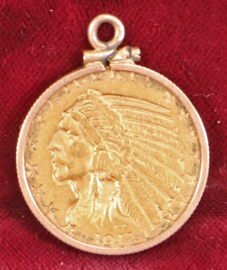 1911 $5 Gold Indian Head Half Eagle Coin Pendant