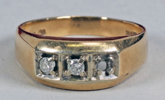 14K (?) Men's Ring w/ 2 Diamonds, Sz. 11.5,  6 Grams