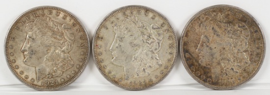 3 Morgan Silver Dollars; 1921P, D, S