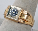 Gold Colored Ring w/Diamond Center Stone, Sz. 9, 6.3 Grams