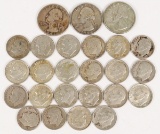 22 Roosevelt Silver Dimes, 1941 & 1964 Washington Silver Quarters &
