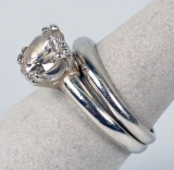 14k White Gold Rings, w/Diamond,  Wedding Set; Sz. 4.25 , 4.7 Grams