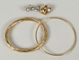 Bangle Bracelets, 14K Heart Pendant  w/Diamond, 6.7 Grams & Earrings