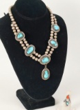 Silver Squash Blossom Necklace /Turquoise Stones & Silver Southwest Ring