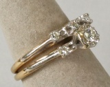 14k Two Tone Gold Wedding Set w/Diamonds, Sz. 5, 3.9 Grams