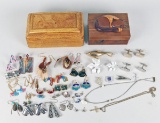 Assortment of Earrings, Pendants, Chains, Trinket Boxes