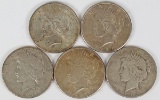 5 Peace Silver Dollars (2-1925P, 1926S, 1927S, 1935P)