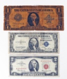 1963 $2 Red Seal Note, 2 $1 Blue Seal Note &