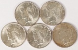 5 1921P Peace Silver Dollars