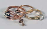 2 14k Gold Rings w/Diamond, Earring & Gold Colored Ring