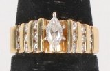 14K Ring w/Diamond & Diamond Chip, Sz. 5 1/2, 4.6 Grams