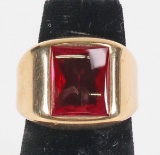10k Gold Ring w/Red Colored Center Stone; Sz. 5 1/2, 6.3 Grams