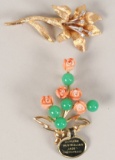 14k Gold Flower Brooch w/Diamonds; 11.6 Grams &