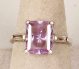 925 Silver Ring w/Purple & Clear Stones, Sz. 9