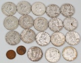 15 Franklin Half Dollars, 3 1964 JFK Half Dollars, Indian Pennies