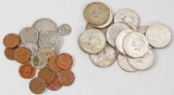 18 JFK Half Dollars: 1965-1969, 19 Foreign Coins