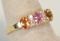 14K Ring Pink & Gold Colored Gemstones w/Diamond Chips, Sz. 7