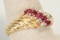 14K Ring Ruby Colored Gemstones w/Diamond Chips, Sz. 8.25
