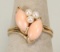 14K Pink Gemstone & Pearl Ring, Sz. 6.5