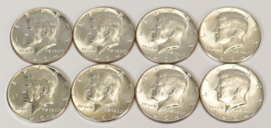 8 1964-P Kennedy Half Dollars (90% Silver)