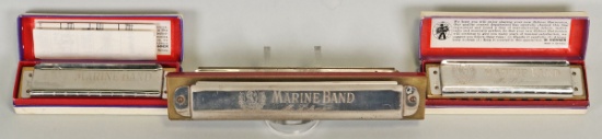 3 M. Hohner Marine Band Harmonicas, Key B, C & G