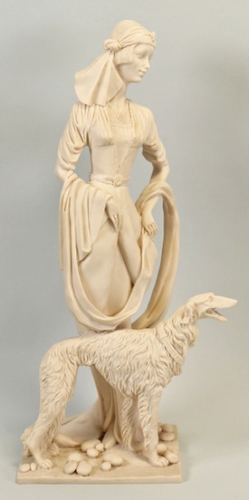 Art Deco Woman With Borzoi Wolfhound, By Valentino Italy