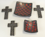 Dona  Rosa Folk Art Crosses & Unsigned Pottery Trays