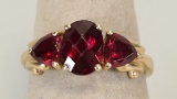 14K Faceted 3 Ruby Colored Gemstones Ring, Sz. 6.5