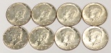 8 Kennedy Half Dollars (90% Silver), 4-1964P,4-1964D