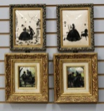 4 Vintage Reverse Painted Silhouette Pictures
