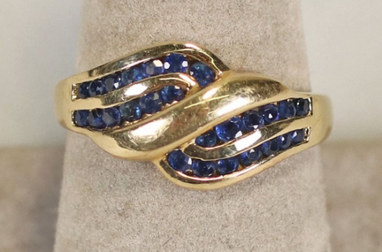 14k Ladies Ring w/ Blue Gemstones, Sz. 8.5, 4.5 Grams