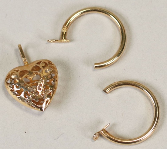 14k Heart Pendant, Earrings