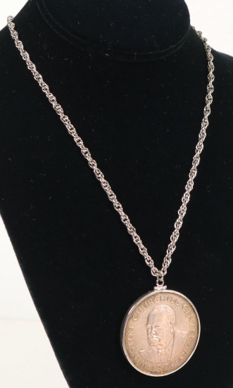 Sterling /925 Necklace w/1974 Turks & Caicos Silver Coin