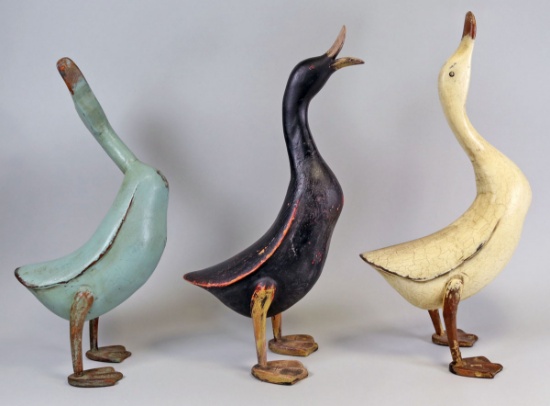 3 Carved & Painted Wooden Decorative Ducks