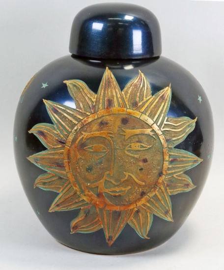 "Sun, Moon & Stars" Decorative Ceramic Pot w/ Lid