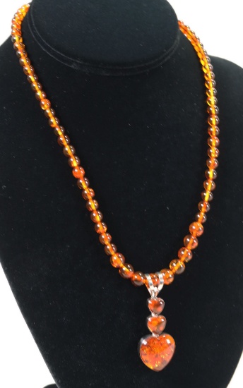 Amber Color Necklace & Amber Color Heart Pendant