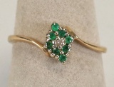 14k P Ladies Ring w/ Emerald Colored Stones, Sz. 6