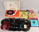 Vintage GE 45 RPM Player & 45 RPM Records