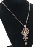 Silver Necklace & Multi Color Gemstone Pendant